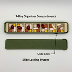 Premium Zodiac Weekly Pill Box olive green features — constellation slide-lock medication organizer
