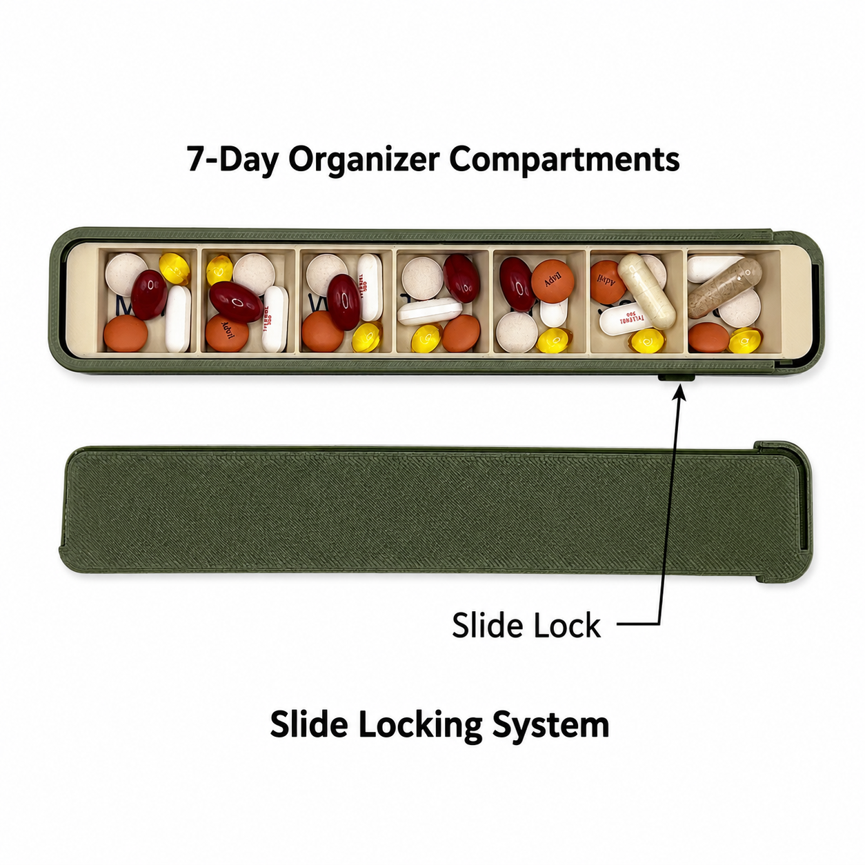 Glidra weekly pill organizer — 7-day slide-lock travel case by InnoLab Design