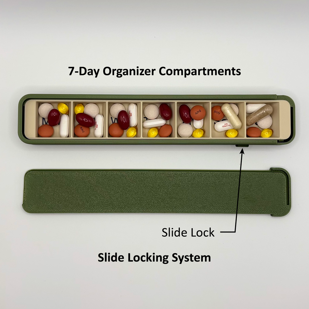 Glidra weekly pill organizer bundle — 7-day slide-lock travel cases