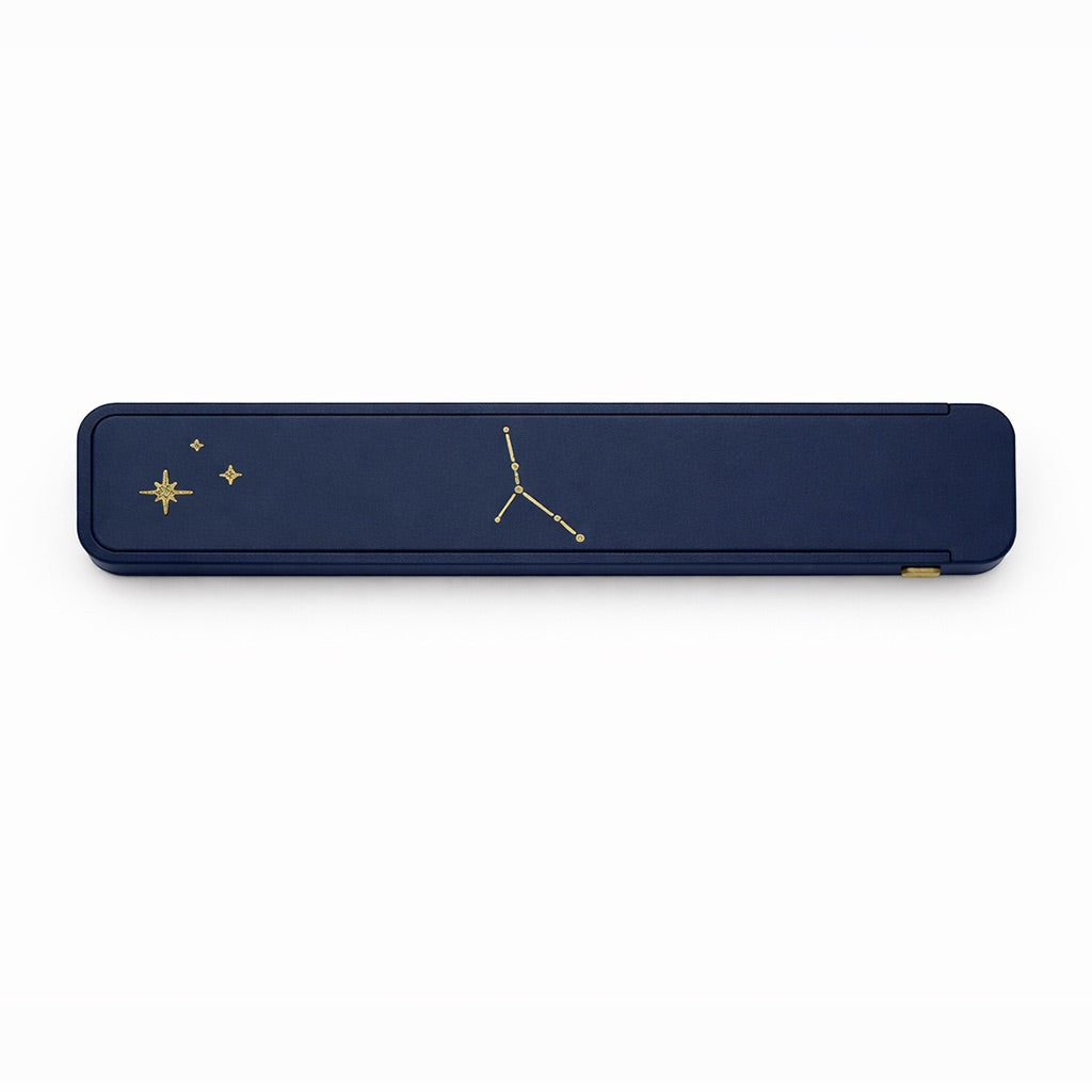 Premium Zodiac Weekly Pill Box navy blue — constellation slide-lock weekly medication organizer