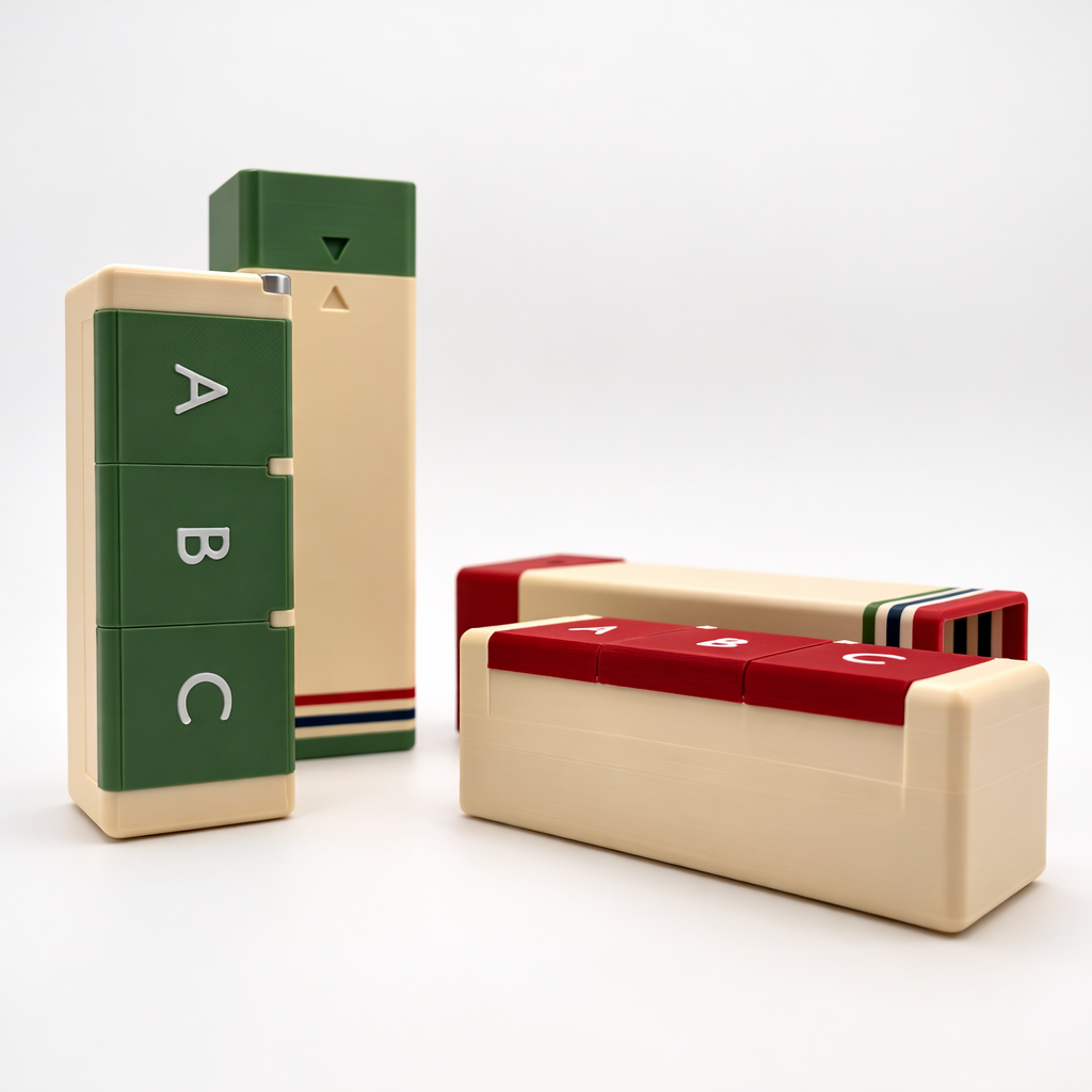 InnoLab Design Roto Daily Pill Organizer with twist-to-dispense feature, compact plastic case for medication management.
