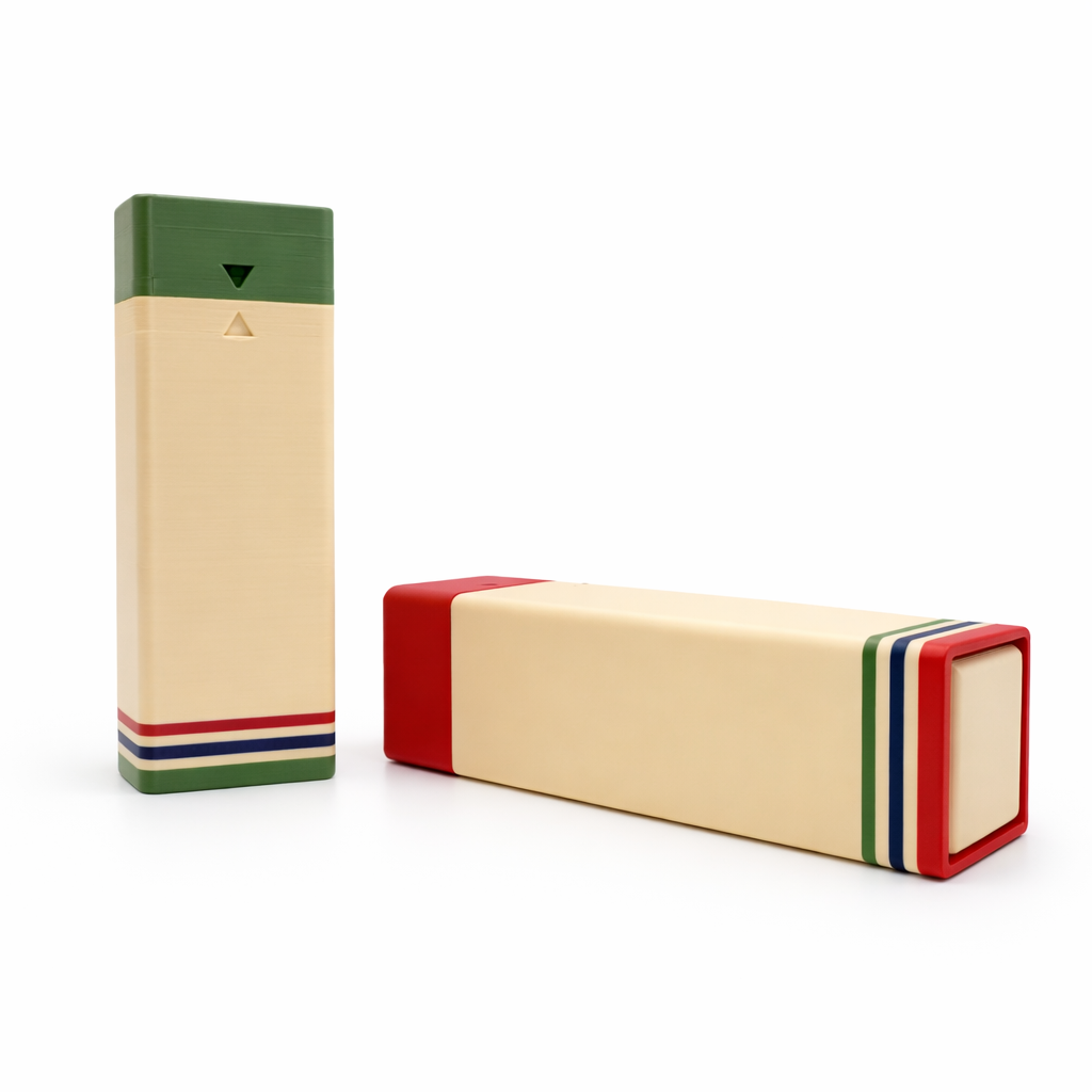 InnoLab Design Roto Daily Pill Organizer with twist-to-dispense feature, USA-made, compact plastic case with multiple compartments.