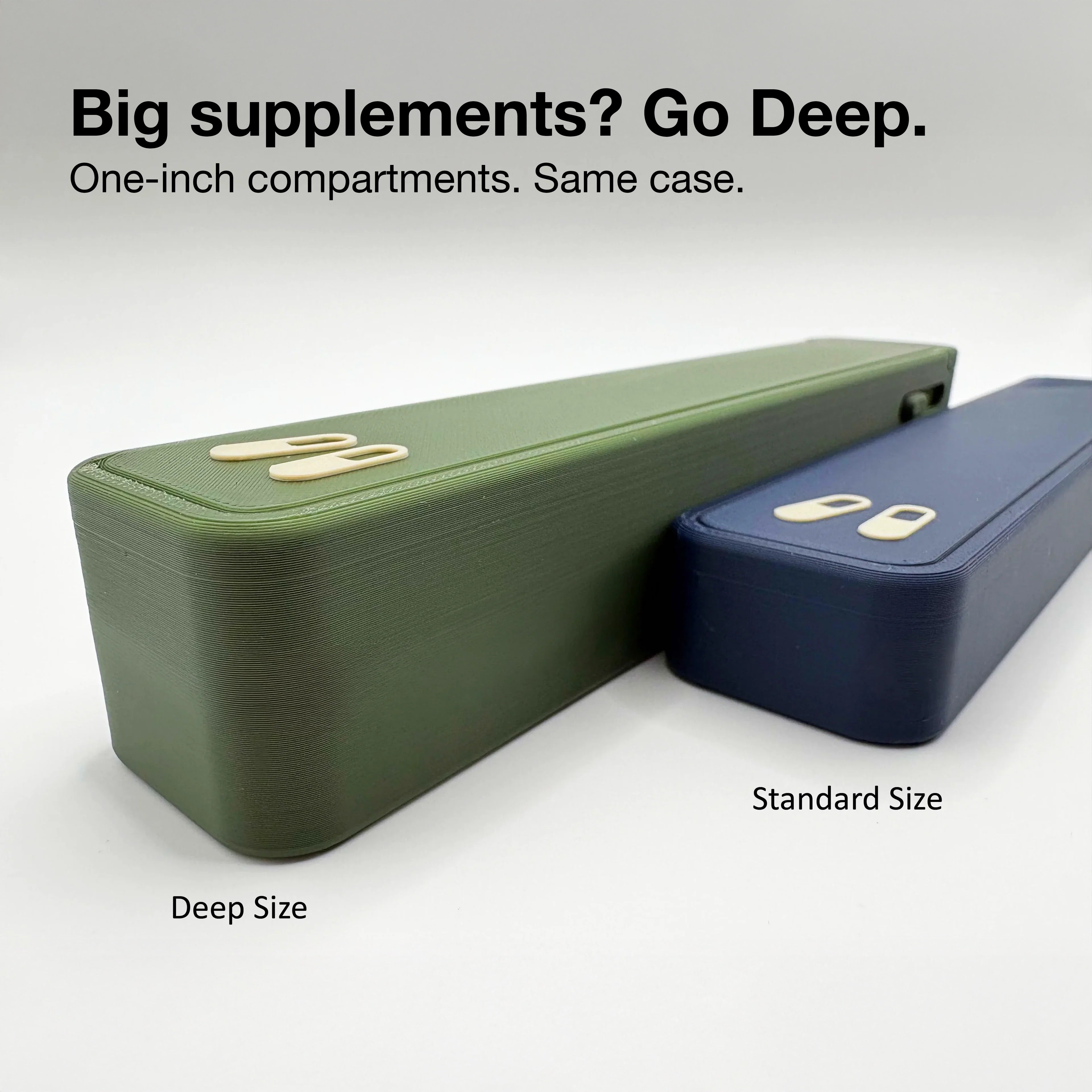 Glidra compartment depth comparison — standard 0.5 inch and deep 1 inch