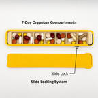 Summer Color Edition Glidra Weekly Pill Organizer open compartments — yellow and lavender pill case